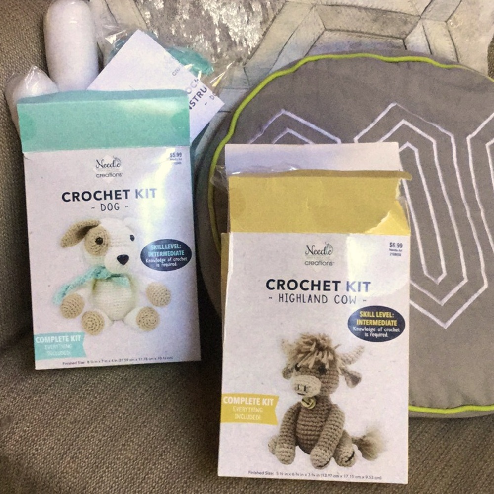 Crochet kits dog highland cow vacay farmer’s market crafting festival project